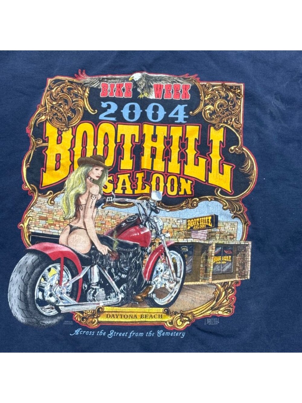 Boot Hill Saloon 2004 Bike Week Navy T-Shirt XXL 100% Cotton Made In Honduras